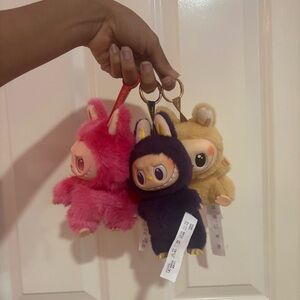 Cute Plush Keychain Set - Pink, Purple, and Tan